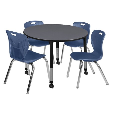 Regency Tables > Height Adjustable > Round Mobile Table & Chair Sets, 48 W, 48 L, 23-34 H, Grey TB48RNDGYAPCBK40NV